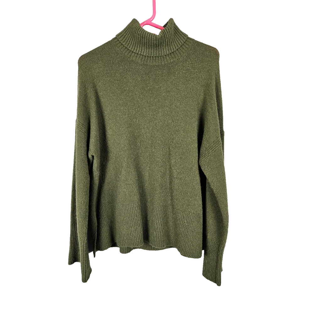 J Crew Womens Merino Wool Alpaca Blend Turtleneck Sweater Size M Green Pullover